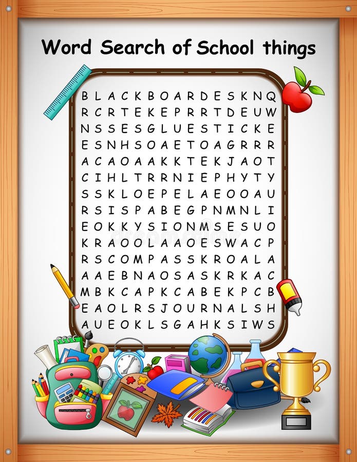 Illustration of Crossword puzzles word find school things for kids games