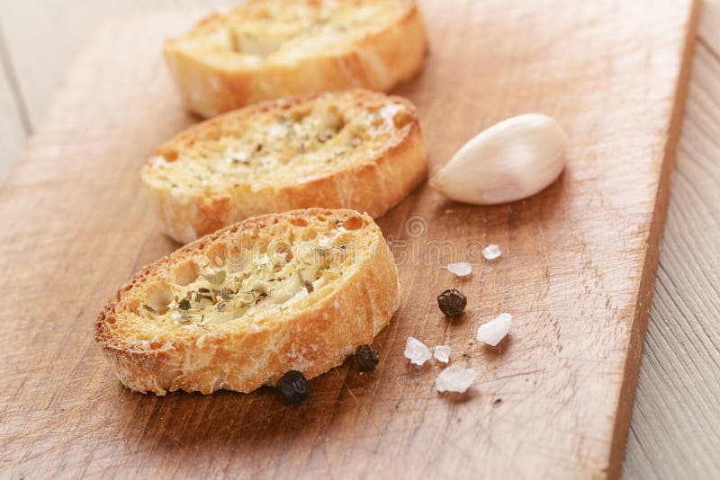 Crostini with Olive Oil and Garlic, on Cutting Stock Image Image of