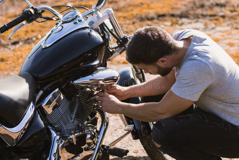 Motorcycle Breakdown 2 stock image. Image of legs, hair 25118439