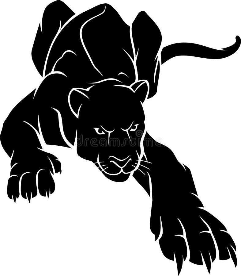 Crouching Black Panther Ink Full Length Silhouette Stock Vector