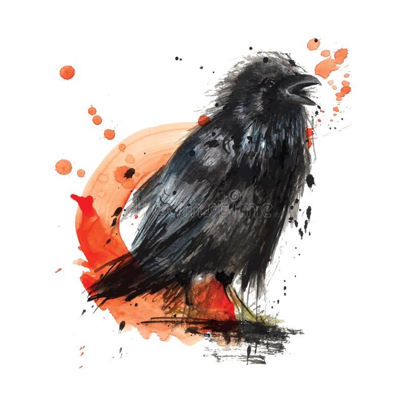 Black Crow Watercolor Raven Bird illustration stock illustration