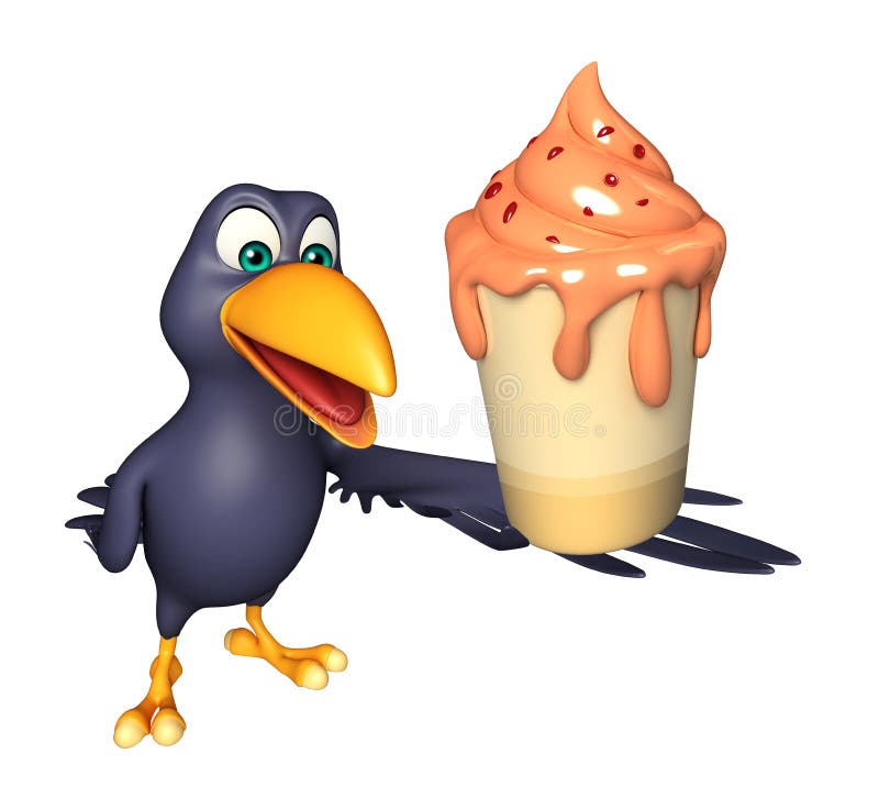 Crow Cartoon Character with Icecream Stock Illustration Illustration