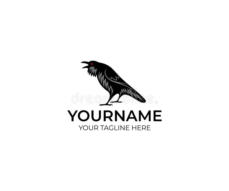Stylish simple black raven crow logo design sign Vector Image