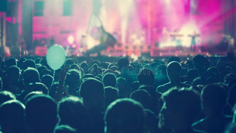 Crowd at Concert and Blurred Stage Lights Editorial Photography - Image ...