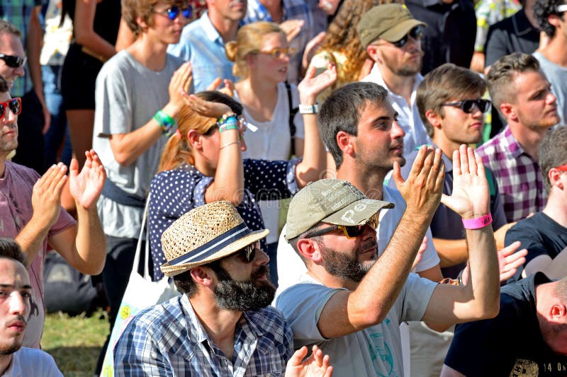 Crowd in a concert at Dcode Festival stock images