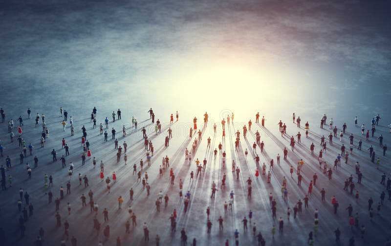 Crowd of diverse people walk to light royalty free illustration