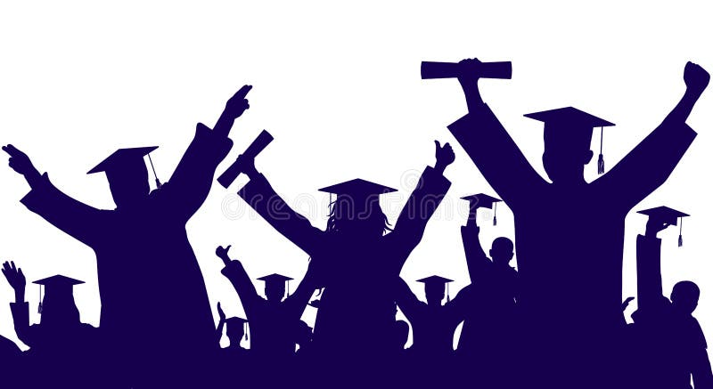 Crowd of happy graduate students in graduation academic caps. Cheerful people silhouette. Graduation party. Vector illustration vector illustration Crowd of happy graduate students in graduation academic caps. Cheerful people silhouette. Graduation party. Vector illustration vector illustration
