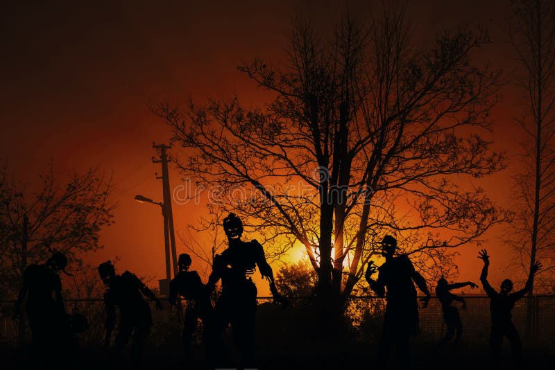 Crowd Of Hungry Zombies In The Woods Stock Image - Image of dead