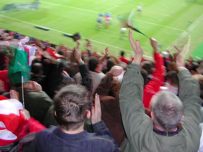 Crowd in motion watching the rugby between Wales & Italy at the Millennium Stadium