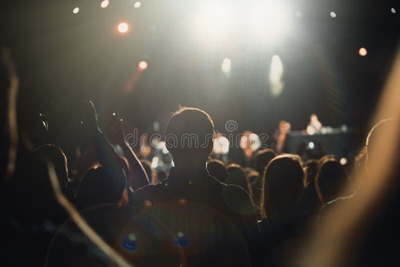 Crowd of music fans enjoy show in nightclub