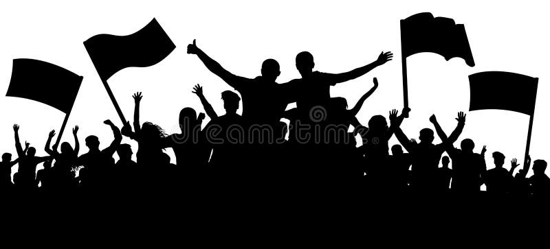 Crowd of people, friends at a party silhouette. Concert, festival, music. Cheer crowd people. Audience cheering applause.