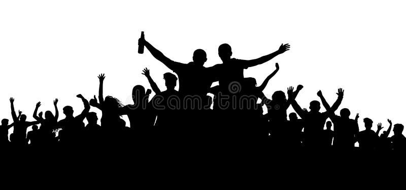 Crowd of people, friends at a party silhouette. Concert, festival, music. Cheer crowd people.