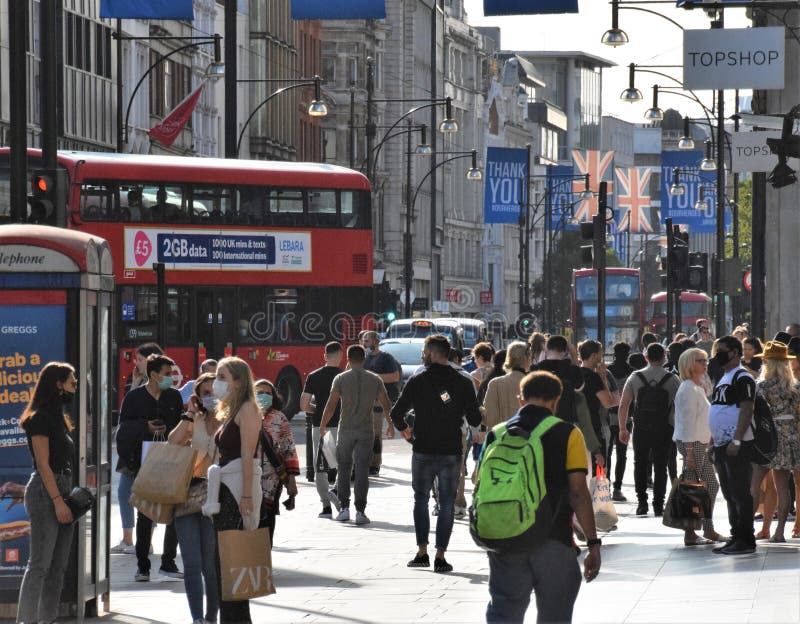 Crowd of people on Oxford Street, London, UK