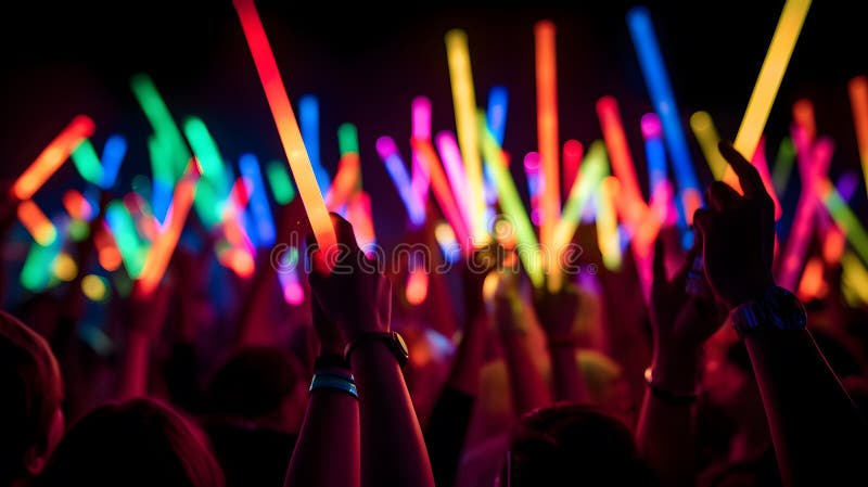 A Crowd of People Waving Glow Sticks at an Electronic Dan Two ...