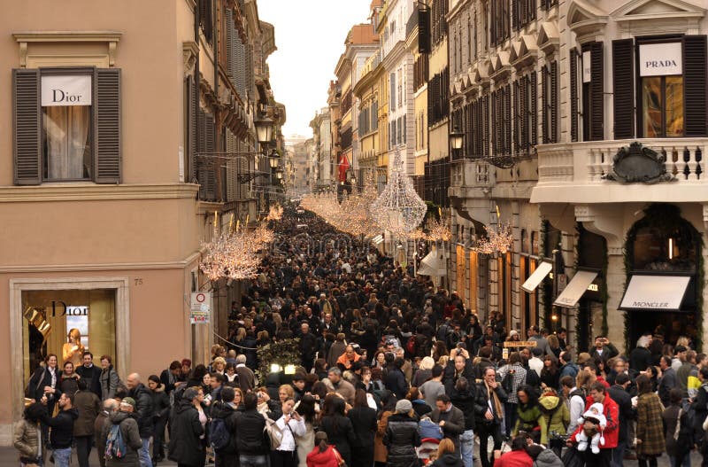 Crowd for Shopping in Via Condotti in Rome Editorial Stock Photo