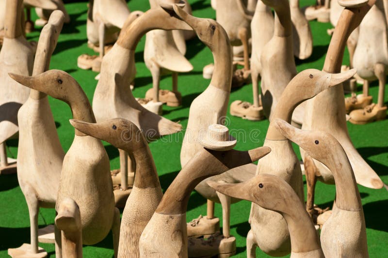 Crowd of Wooden Duck Ornaments royalty free stock photos Crowd of Wooden Duck Ornaments royalty free stock photos