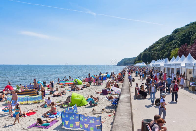 Crowded beach in Gdynia, Baltic sea, Poland