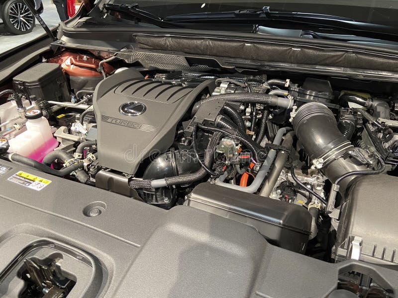Crowded Lexus Engine Compartment stock image