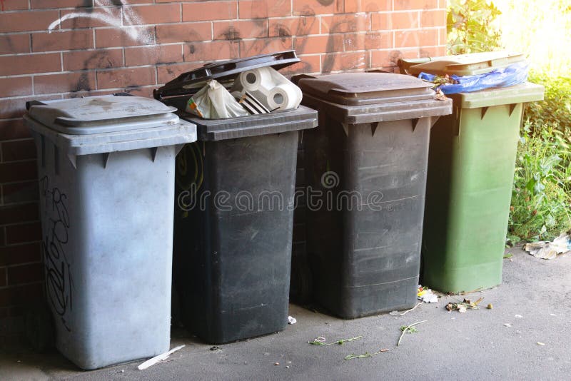 Crowded Trash Can. Sorting Different Garbage by Boxes Stock Image