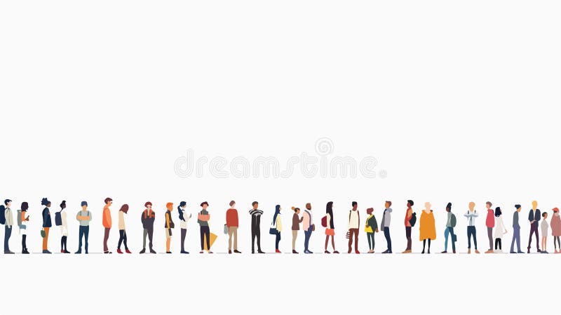 Crowded Urban Scene with Diverse Group of People Waiting in Long Queue vector illustration