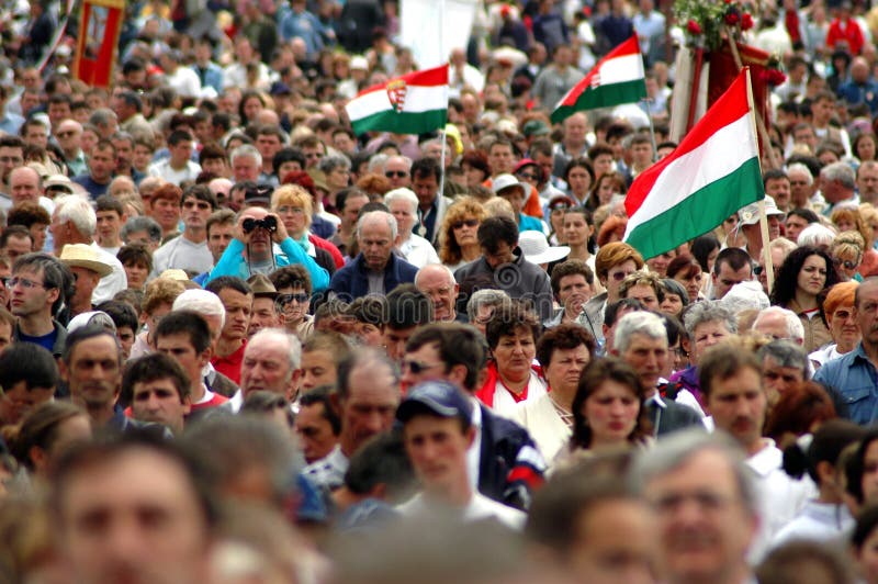 Crowds of Hunagrian catholic pilgrims