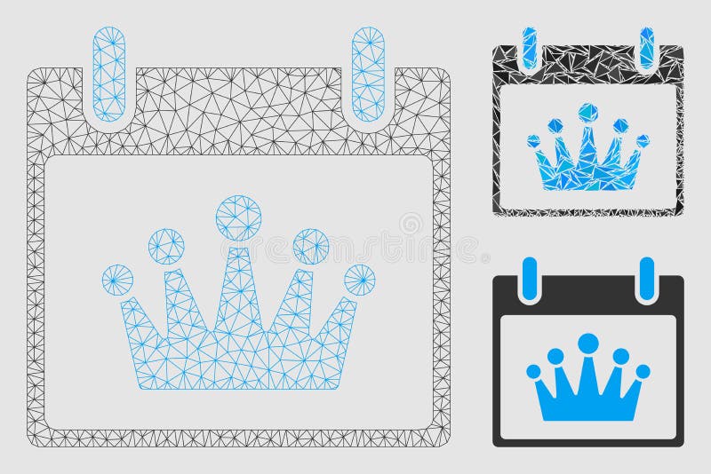 Crown Calendar Day Vector Mesh 2D Model and Triangle Mosaic Icon stock illustration