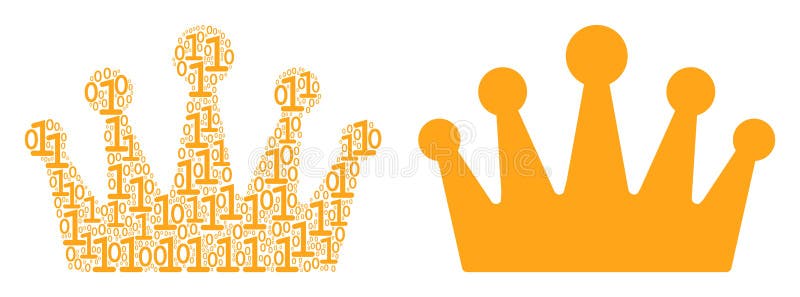 Crown Composition of Binary Digits. Crown composition icon of one and zero digits in randomized sizes. Vector digit symbols are combined into crown collage design concept.