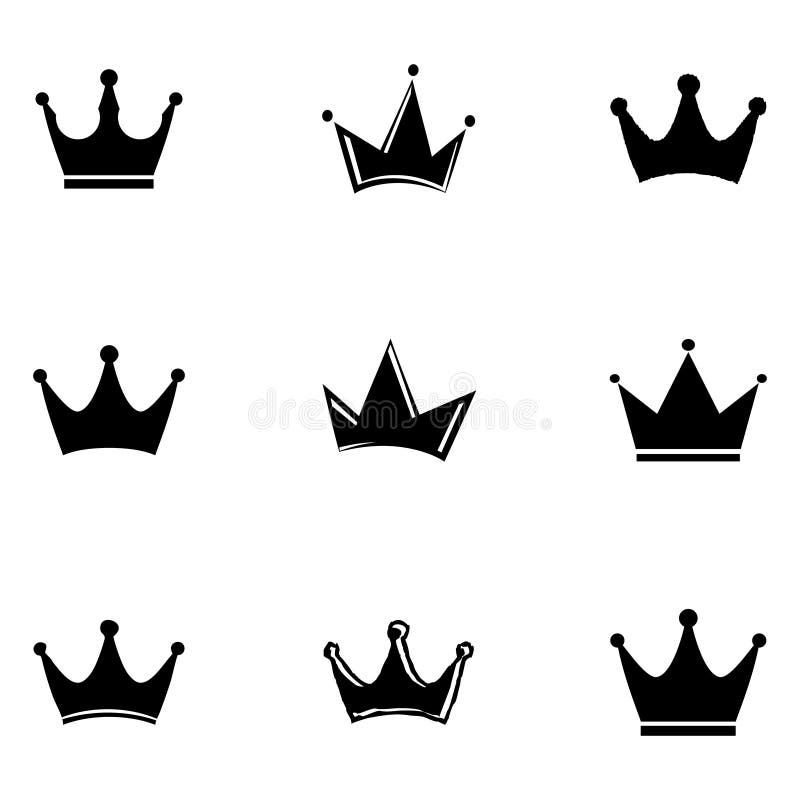 Crown Icon Collection. Hand Drawn Crowns Set Black Silhouettes Stock ...