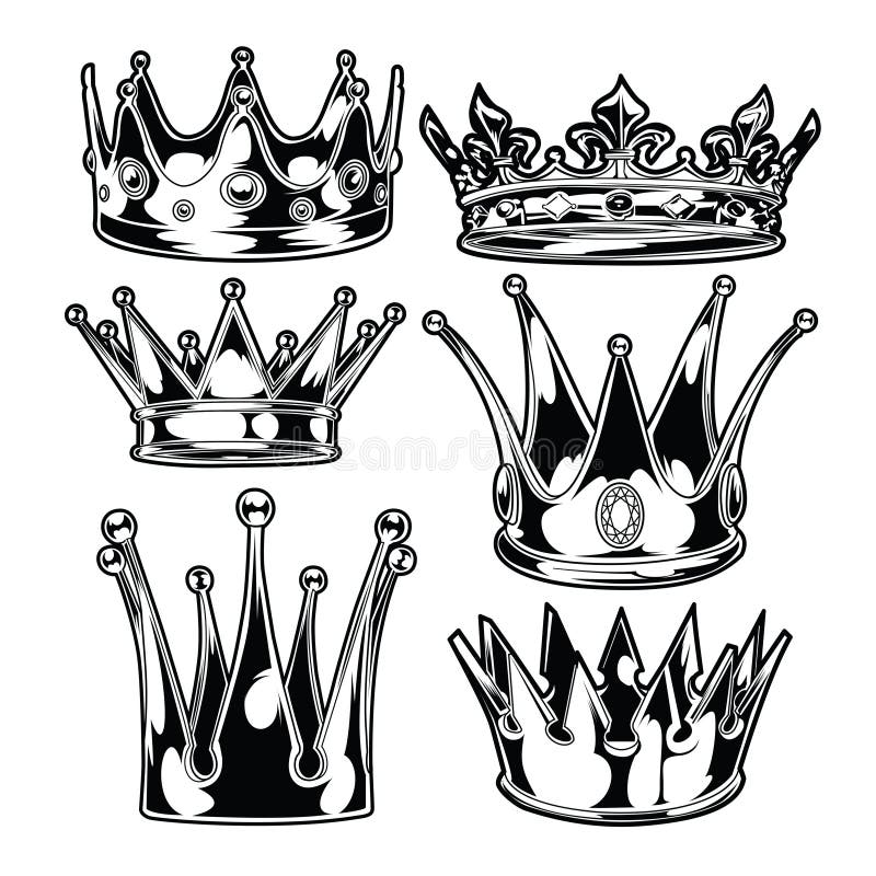 Crown King and Queen Set Black And White King Queen Vector illustrator