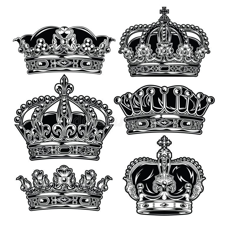 Crown King and Queen Set Black And White King Queen Vector illustrator