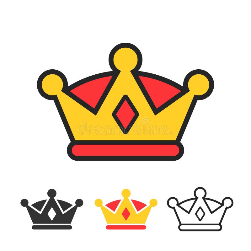 Crown with Red Gem Icon Set in Different Styles Stock Vector