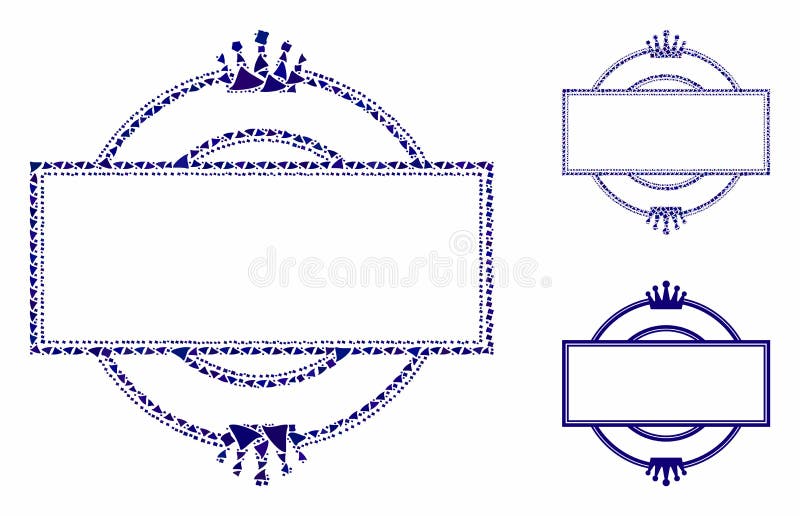 Crown round and rectangle frame Mosaic Icon of Uneven Parts vector illustration