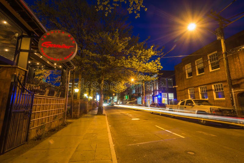 Crown Street at Night, in New Haven, Connecticut Editorial Stock Photo