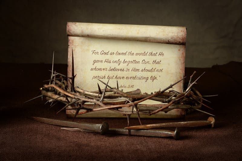 Crown of Thorns and Nails with Scripture Stock Photo Image of bible