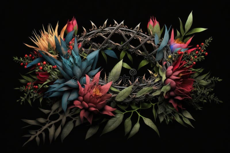 Crown of Thorns with Various Colors Against a Black Ground Stock ...
