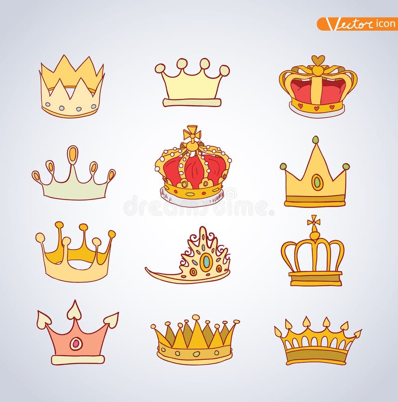 Princess Crown Set, Hand Drawn Vector Stock Vector - Illustration of ...