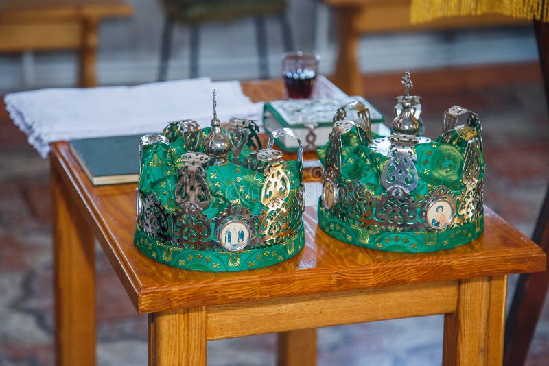Crowns for the wedding in the church stock image Crowns for the wedding in the church stock image