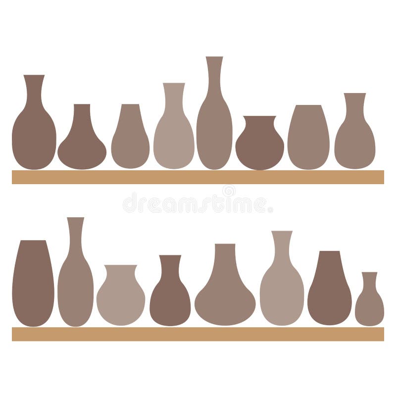 Cruches et vases d'argile sur les étagères Poterie