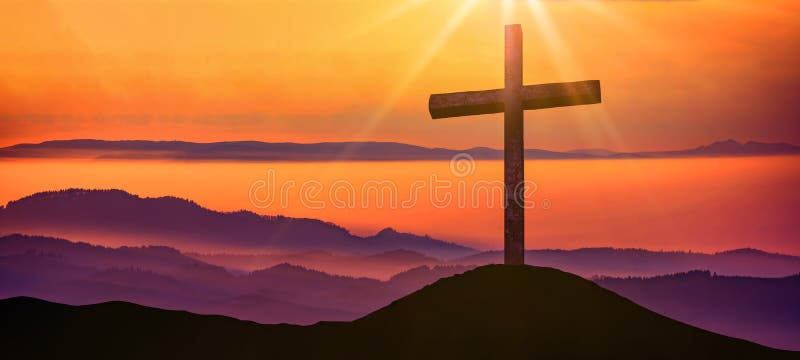 Crucifixion Jesus Christ - Cross at Sunset Stock Image - Image of ...