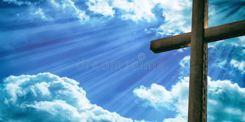 Crucifixion of Jesus Christ, Wooden Cross, Blue Sky Background. 3d  Illustration Stock Illustration - Illustration of background, inspiration:  122369817