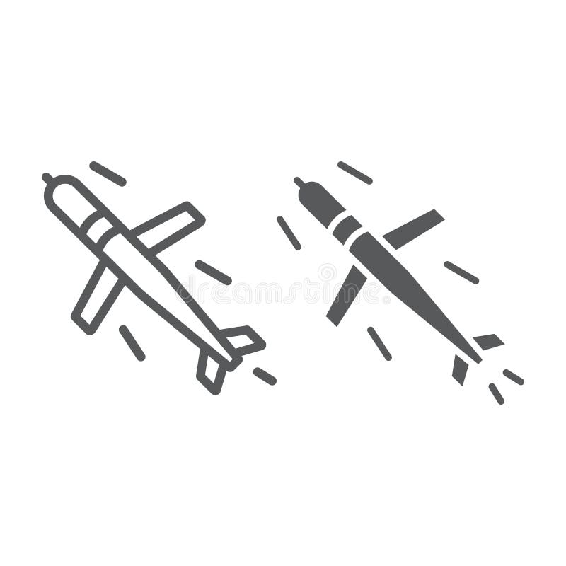 Cruise missile line and glyph icon, army and force, military bomb sign, vector graphics, a linear pattern on a white vector illustration