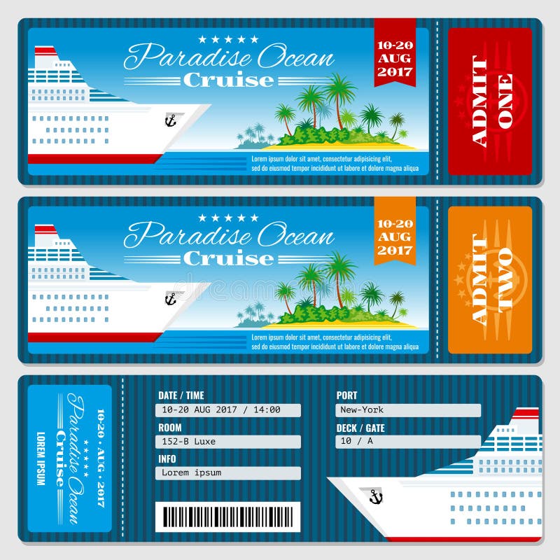 Cruise ship boarding pass ticket. Honeymoon wedding invitation vector template