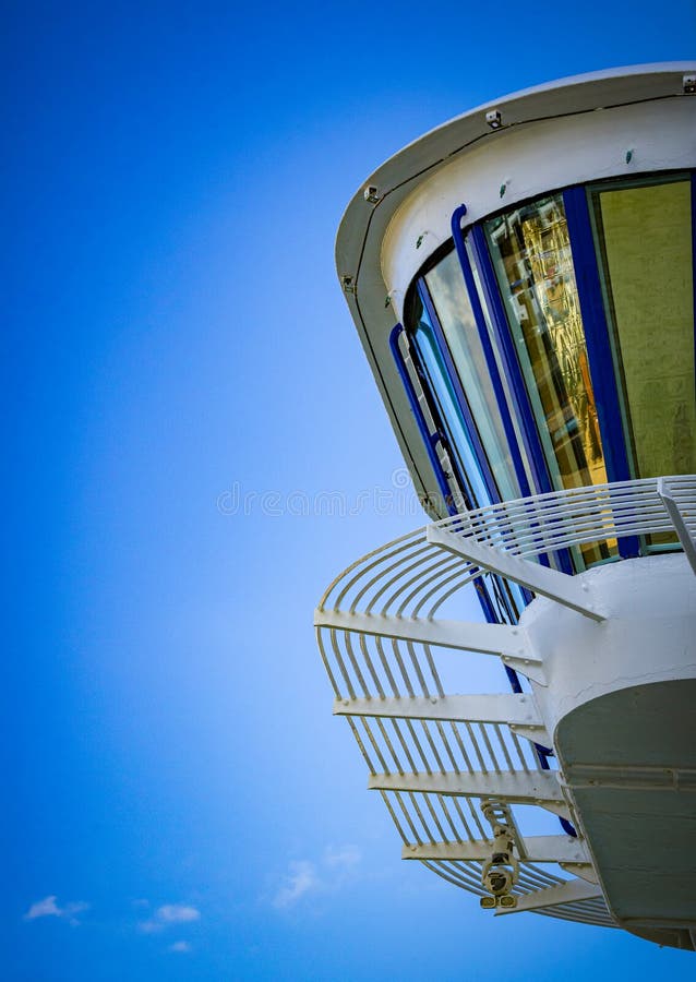 Cruise Ship Bridge Surrounded by Blue Sky, Where the Officers Steer the