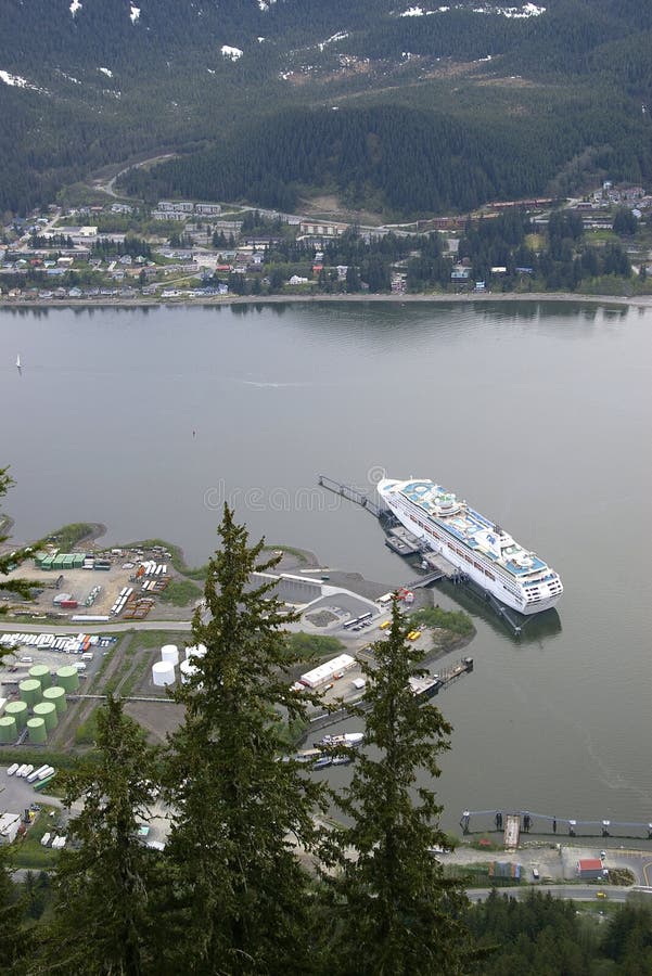 Cruise Ship at Dock in Juneau Alaska Stock Image Image of ship, trees