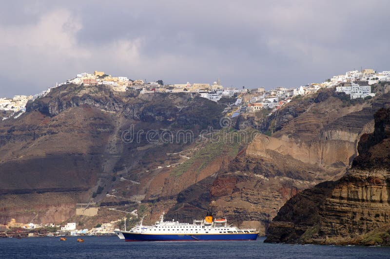 Cruise ship near Santorini island