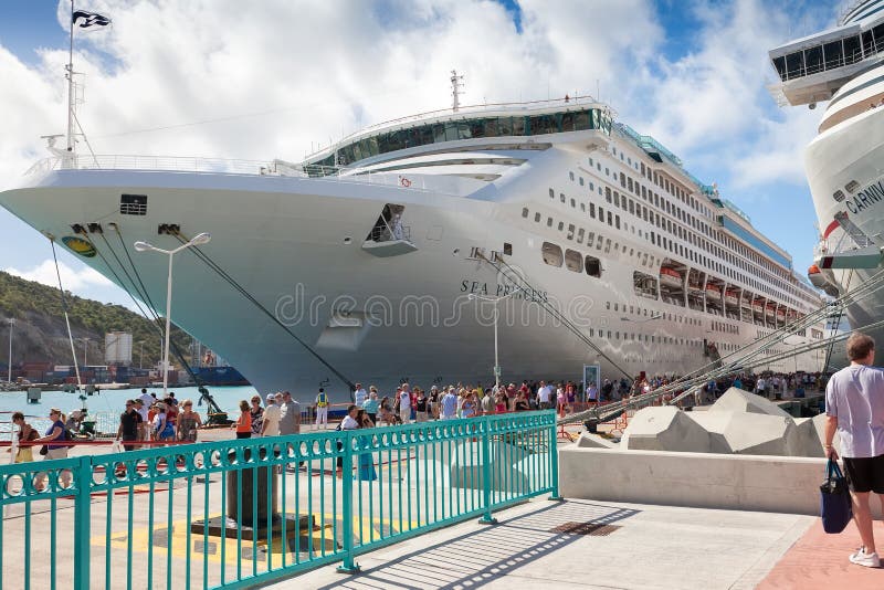 Cruise Ship Passengers on Dock stock images