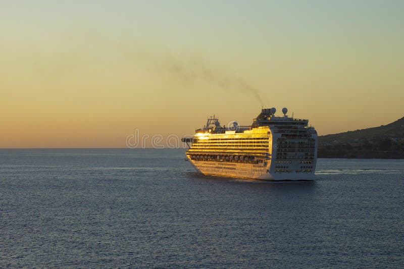 Cruise Ship Sailing into a Sunset, Caribbean Stock Image Image of