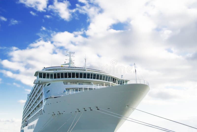 Cruise ship under blue skies