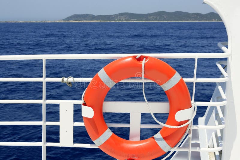 Cruise white boat handrail detail in blue sea