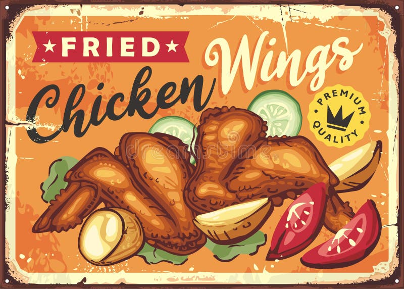 Crujiente frito carne de pollo retro poster idea libre illustration